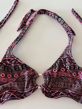 VENUS Coral and Black Aztec Halter Bikini Top